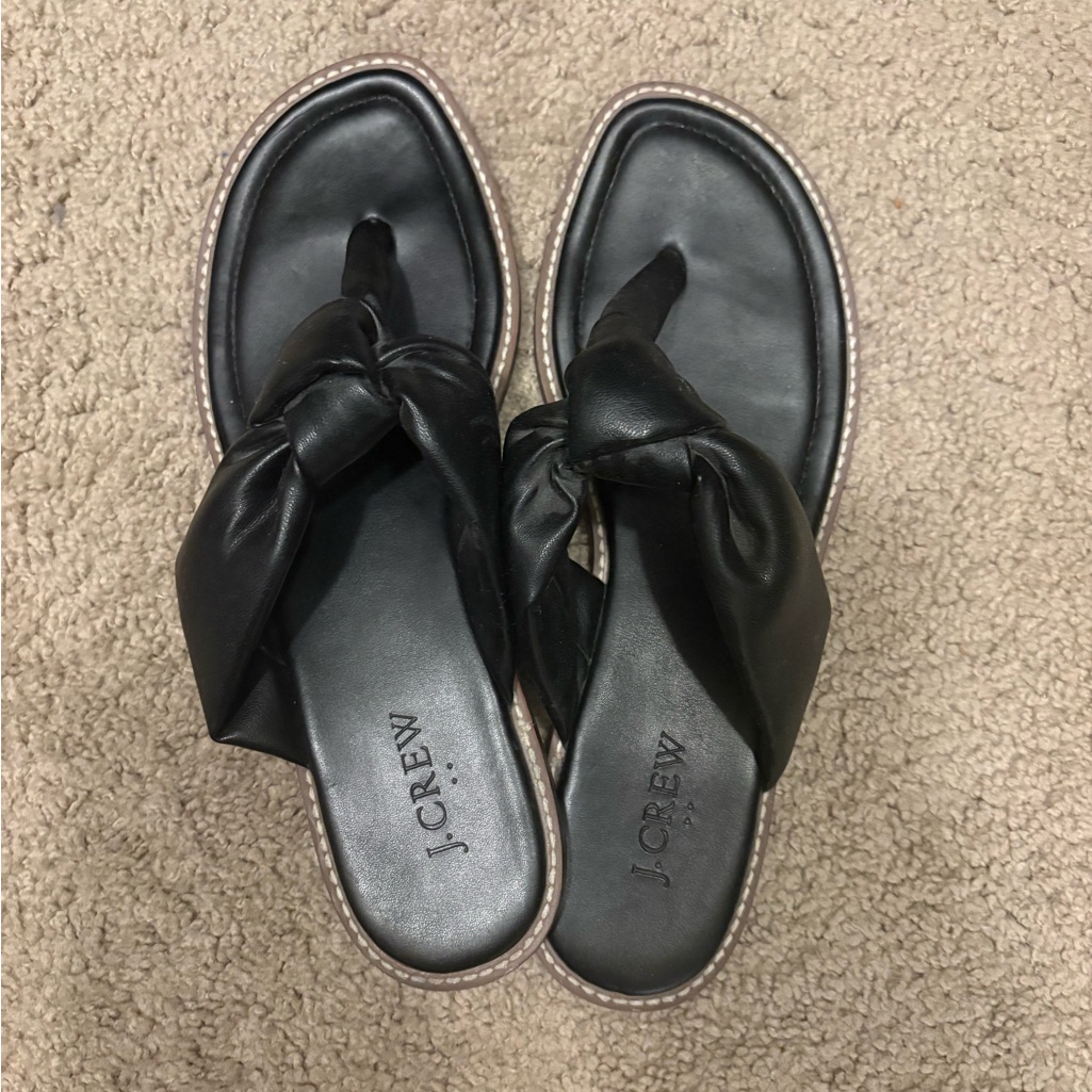 J. Crew Black Knotted Leather Slide Sandals